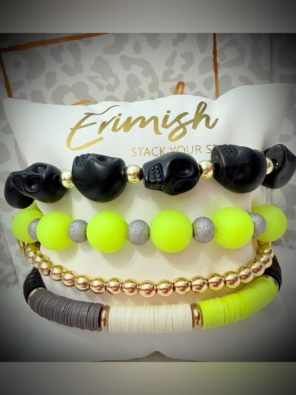 Erimish Neon Yellow, Black & Gold Stackable Bracelet Set